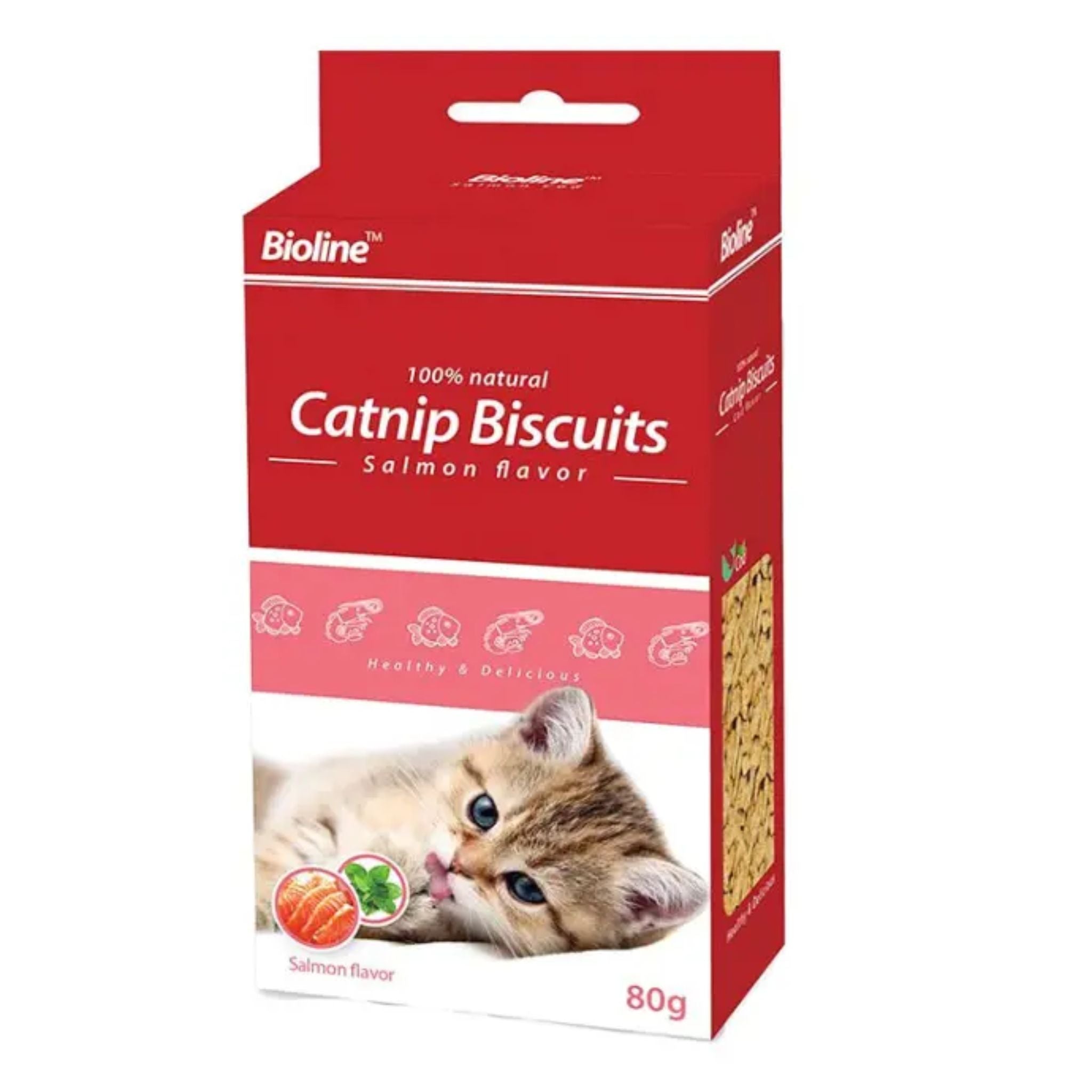 Bioline Catnip Biscuits Salmon Flavor Cat Snacks - 80g