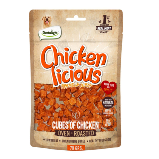 Dentalight Licious Jerky Dog Treats With Chicken Cube - 70g