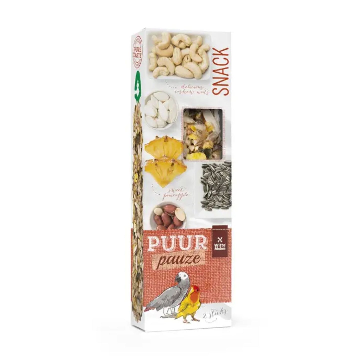 Witte Molen Puur Pauze Sticks With Pineapple & Peanut For Parrots - 140g