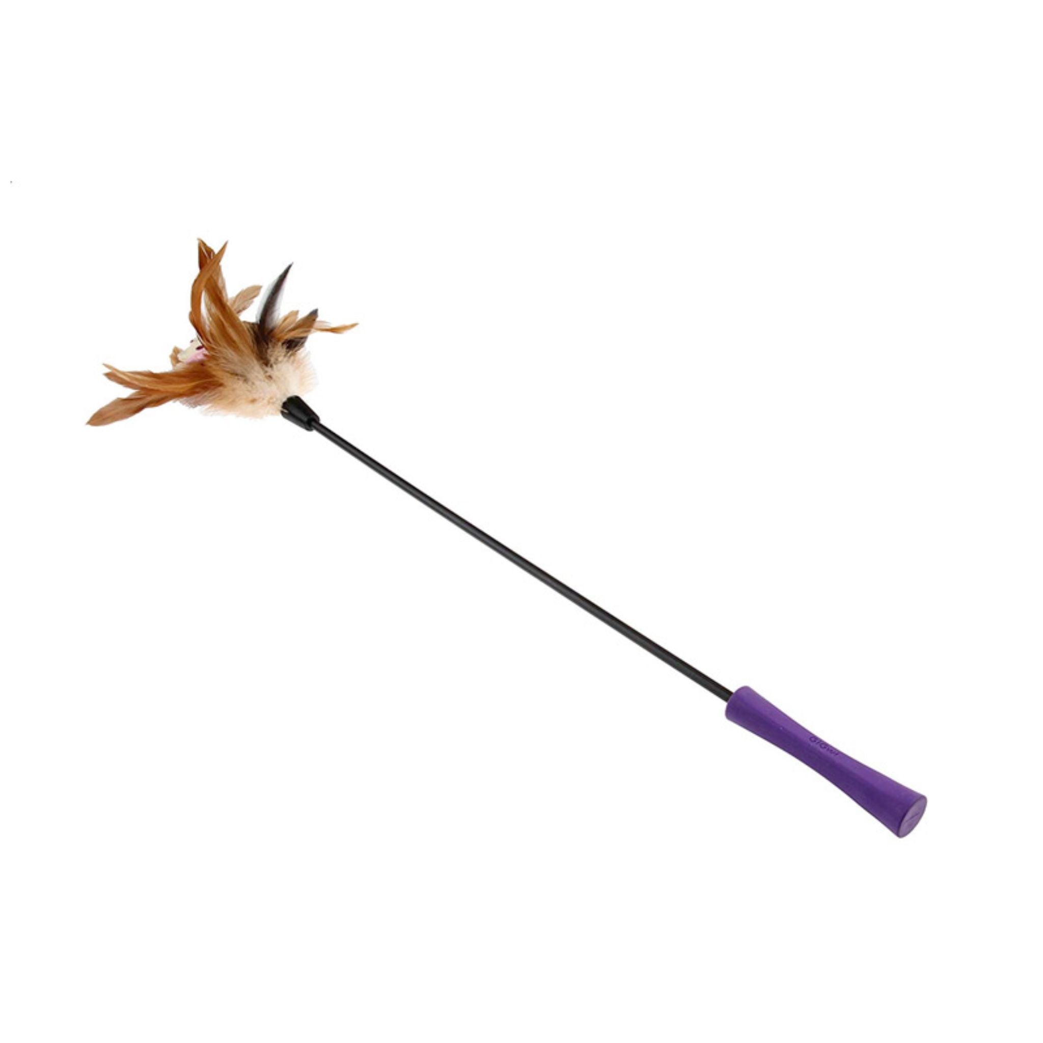 Gigwi Feather Teaser Catwand With Natural Feather Plush Tail & TPR Handle - Purple