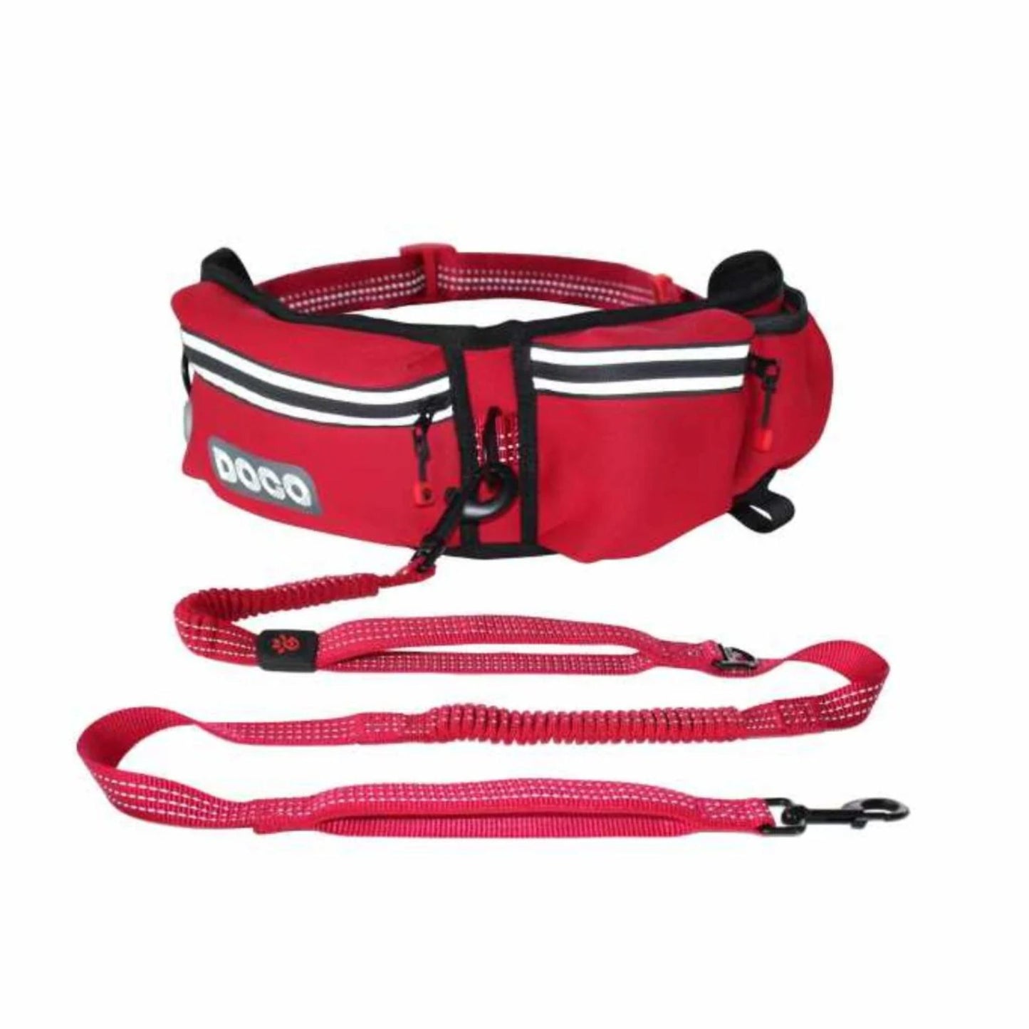 Doco Reflective Jogging Belt With Reflective Nylon Bungee Leash – Red
