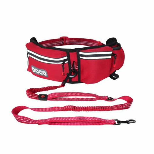 Doco Reflective Jogging Belt With Reflective Nylon Bungee Leash – Red