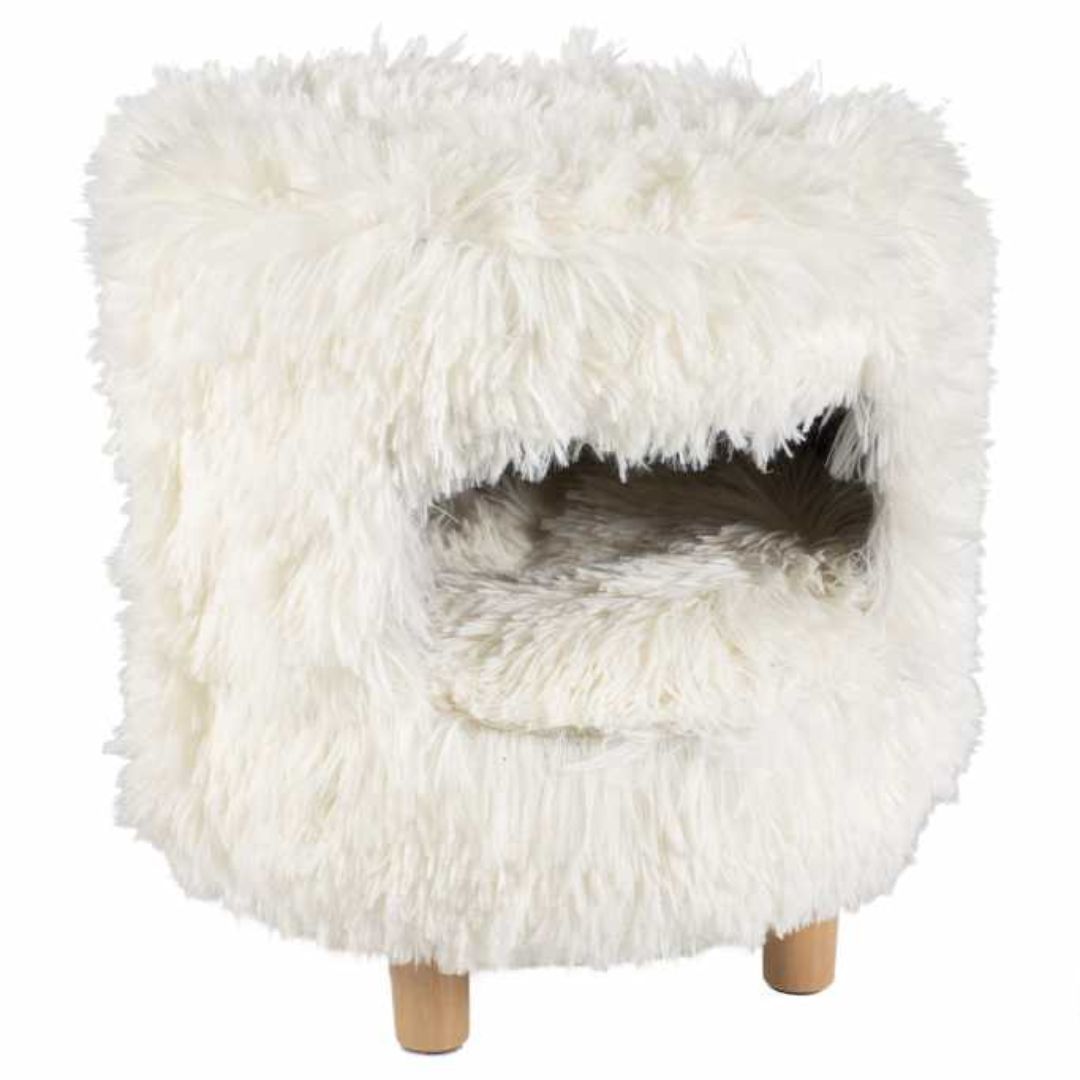 Duvo+ Cat House White Long Plush 31x31x34cm