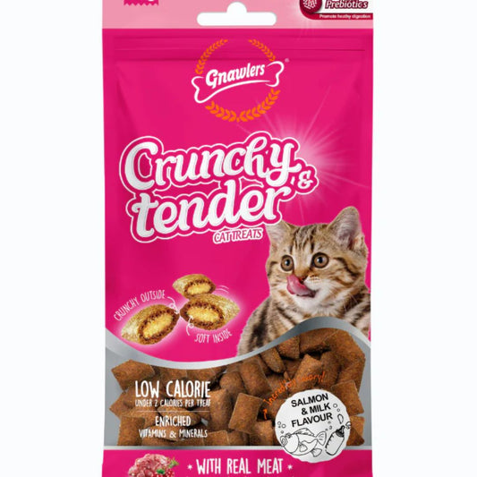 Gnawlers Crunchy & Tender Cat Treats – Salmon & Milk Flavor 65g