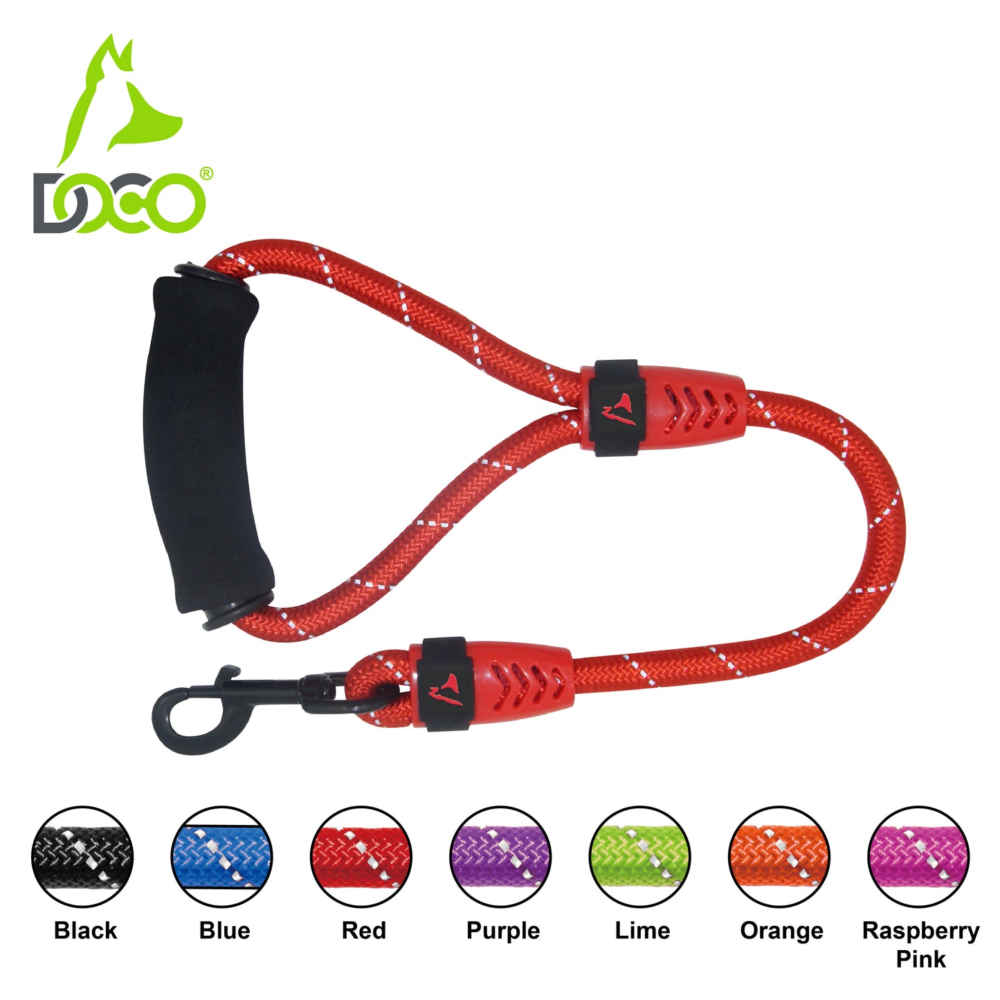 Doco 20" Rope Dog Leash with Ergocurve Foam Handle – Red, Large