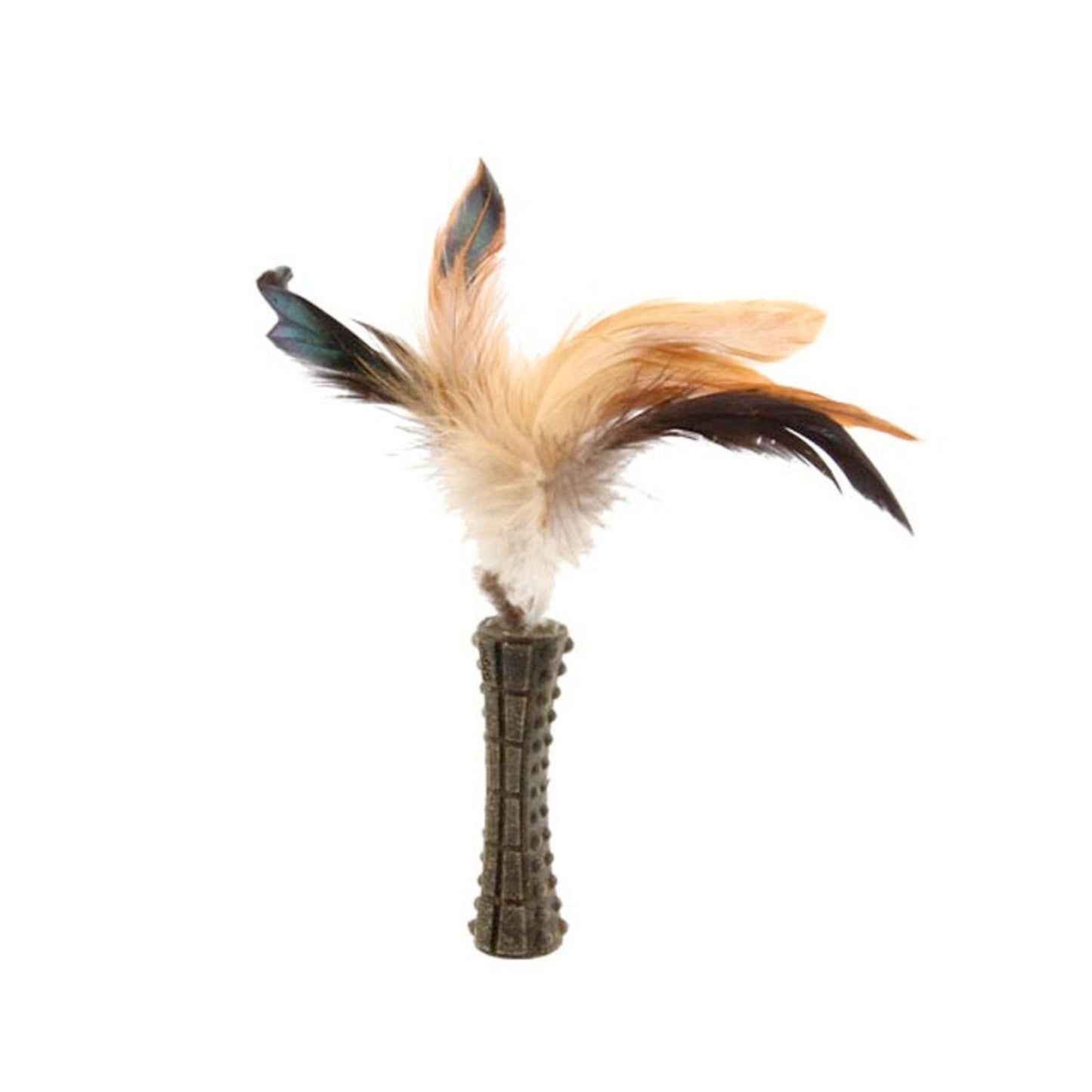 Cat toy with feathers on a white background