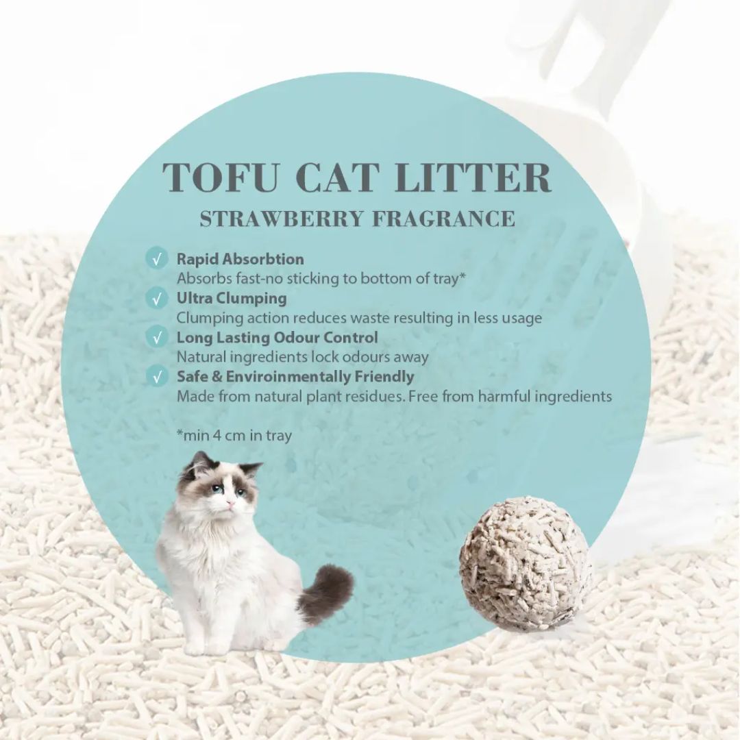Bioline Tofu Cat Litter 7L Strawberry Fragrance, Quick Clump