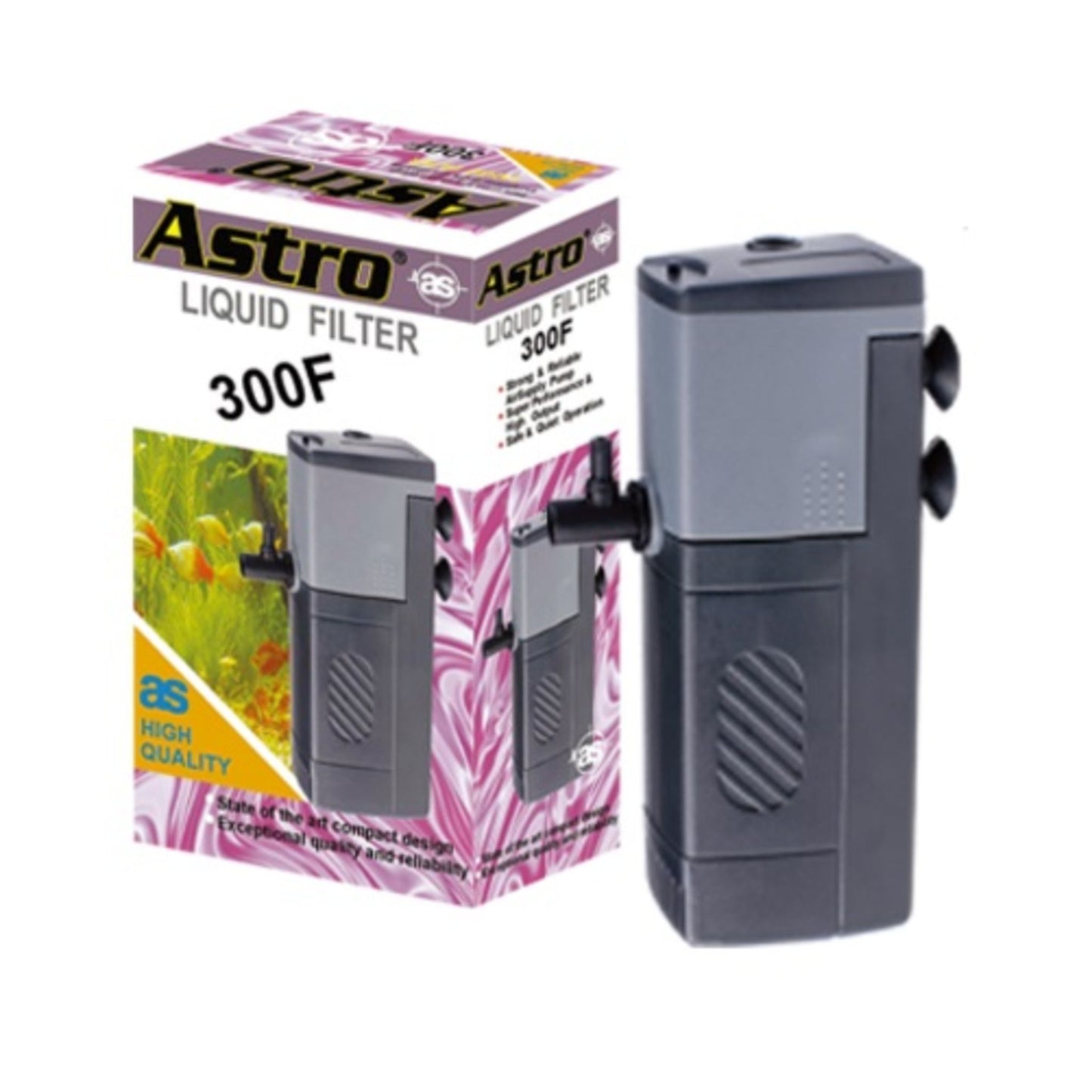 Astro liquid filter 300F with packaging on a white background