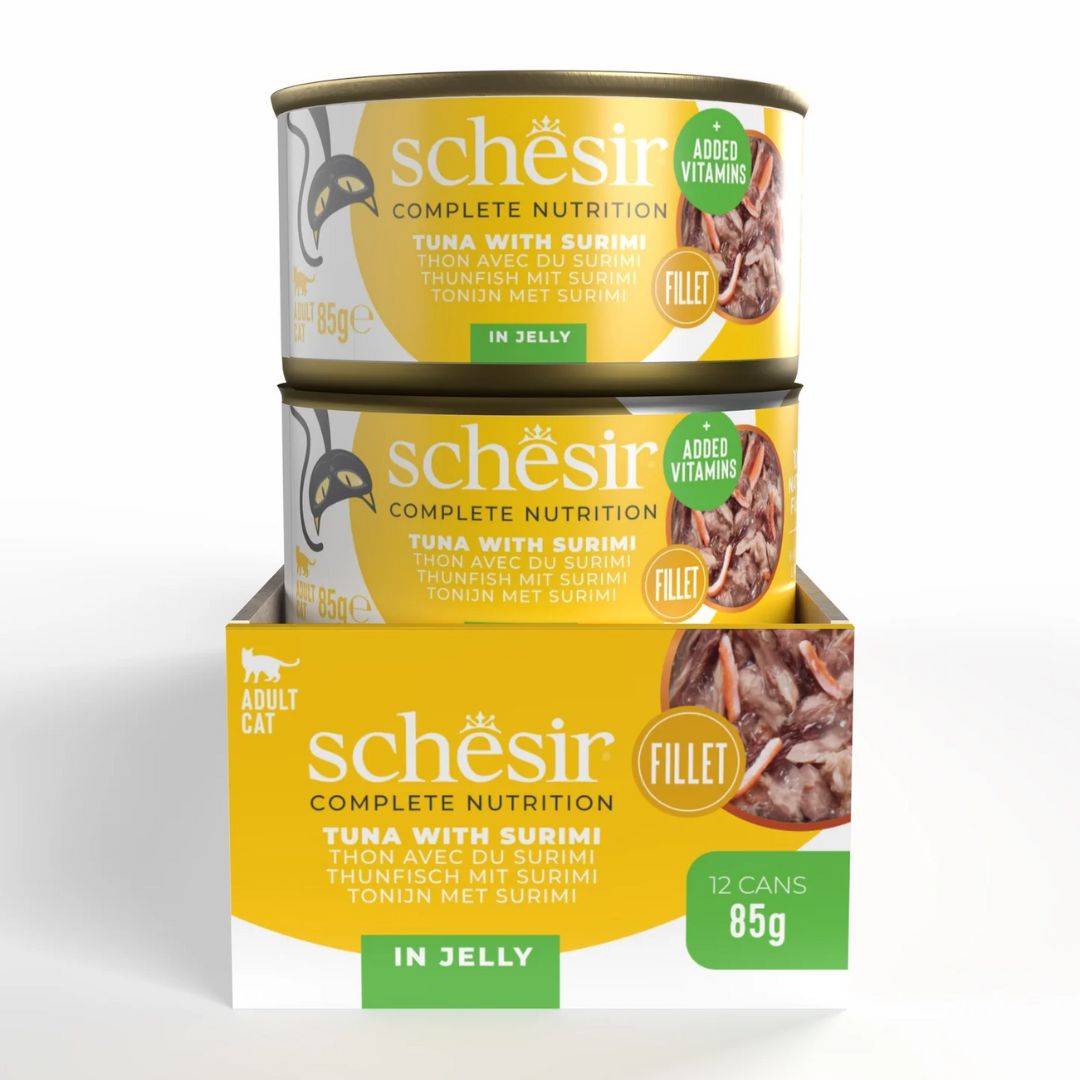 Schesir Complete & Balanced Nutrition Wet Cat Food in Jelly Can- Tuna With Surimi 85g