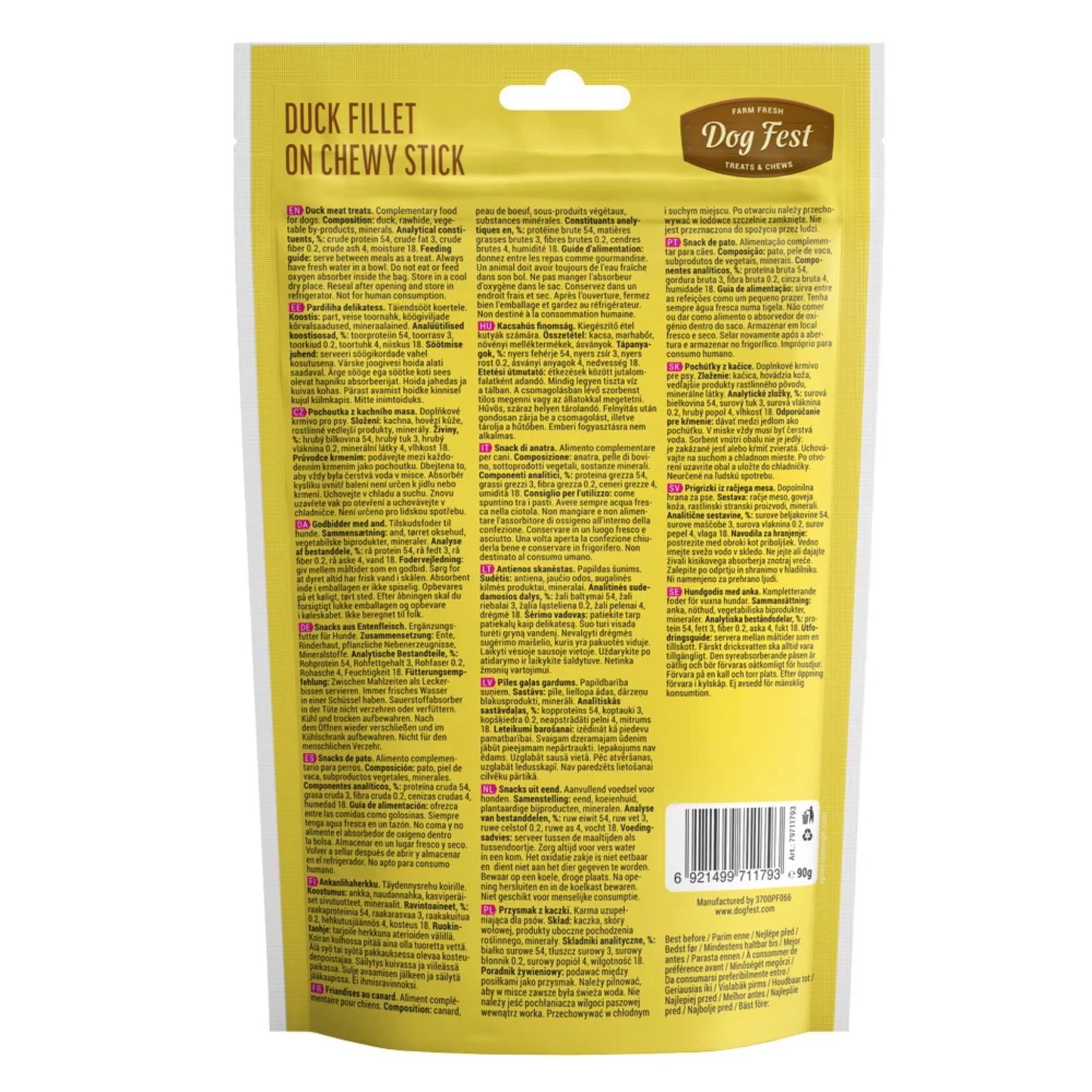 Dog Fest Duck Fillet On A Chewy Stick For Adult Dog - 90g