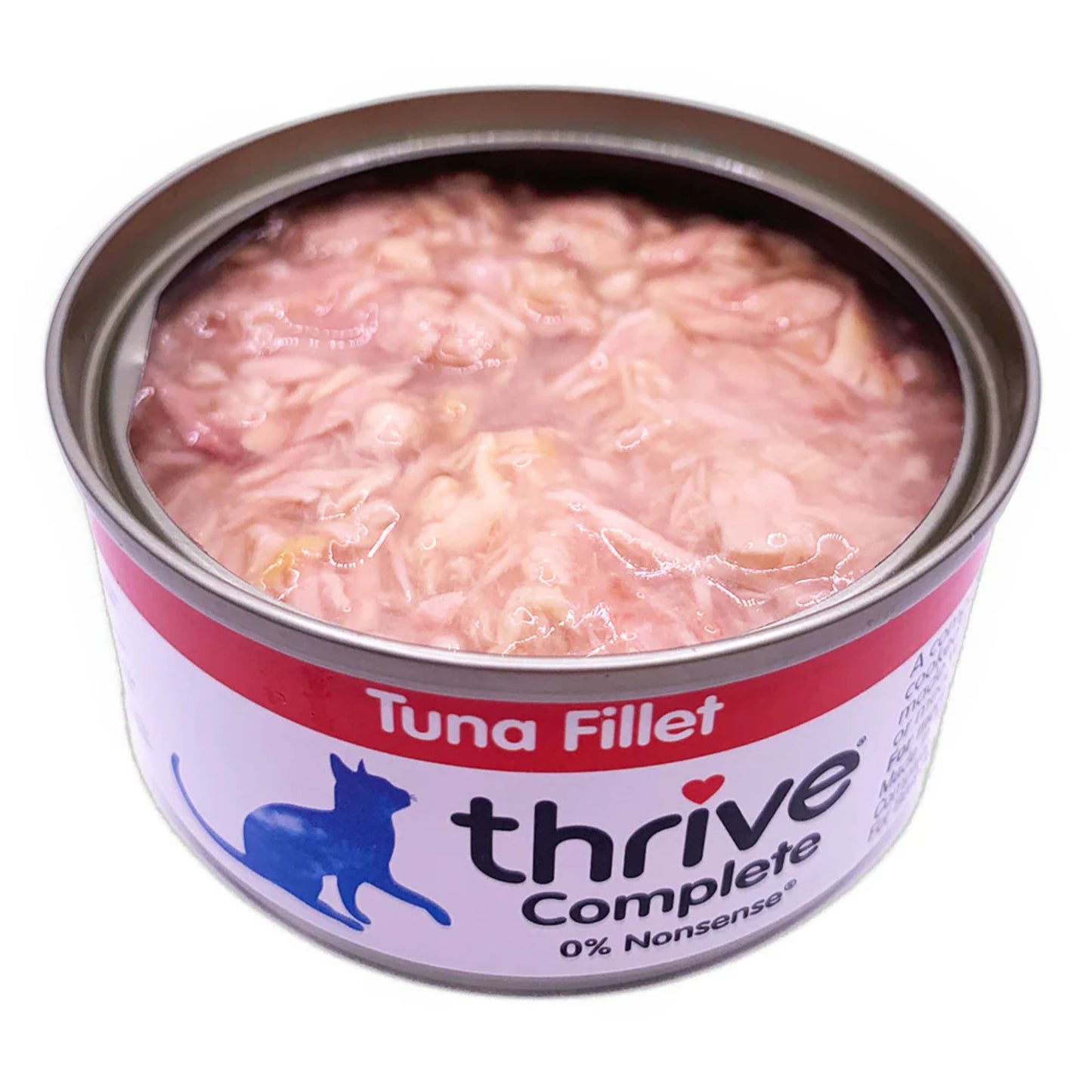 Can of Thrive Complete tuna fillet cat food on a white background