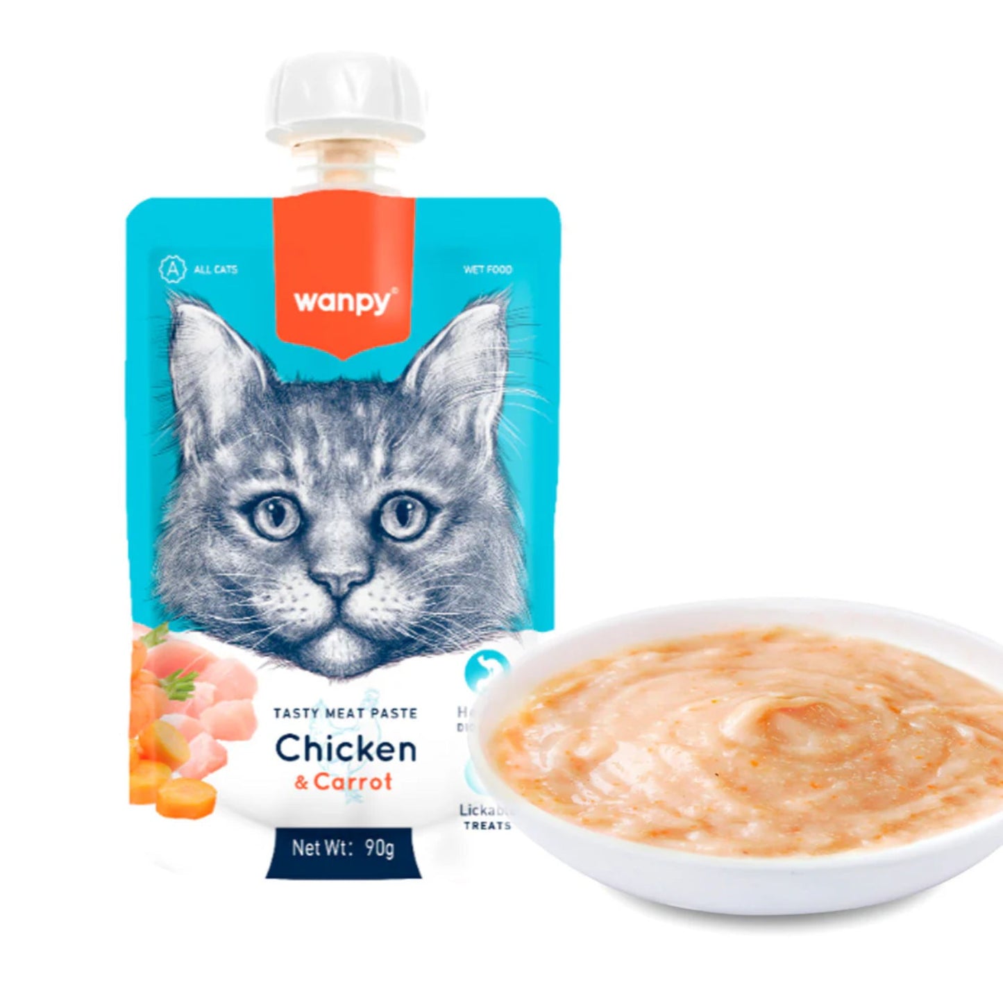 Wanpy Chicken & Carrot Paste For Cat Tasty Meat Treat - 90g