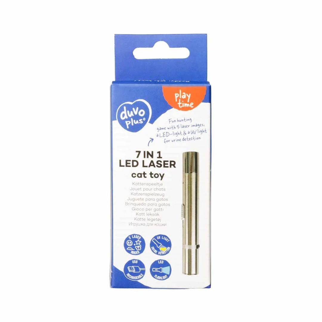Duvo+ 7-in-1 Laser Cat Toy – Interactive Light Pointer, 11.5cm Silver