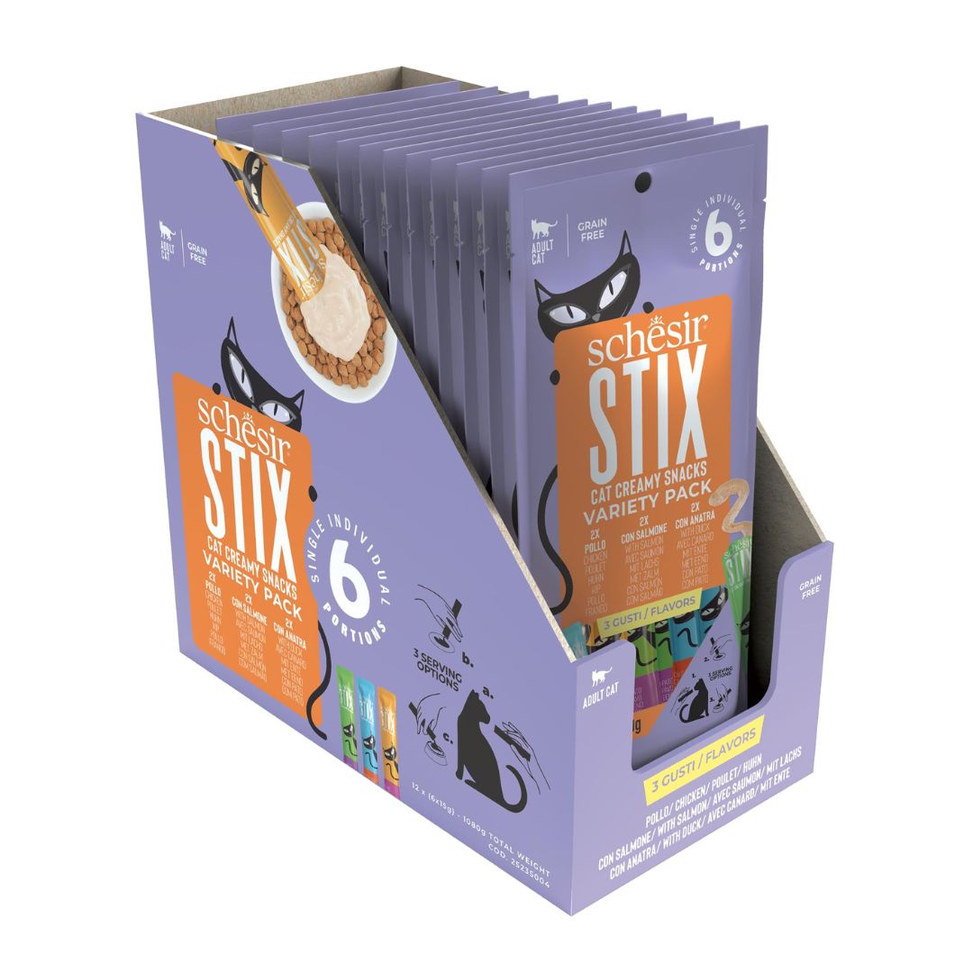 Schesir Cat Treat Stix Variety Pack Chicken, Duck, Salmon 6X15G