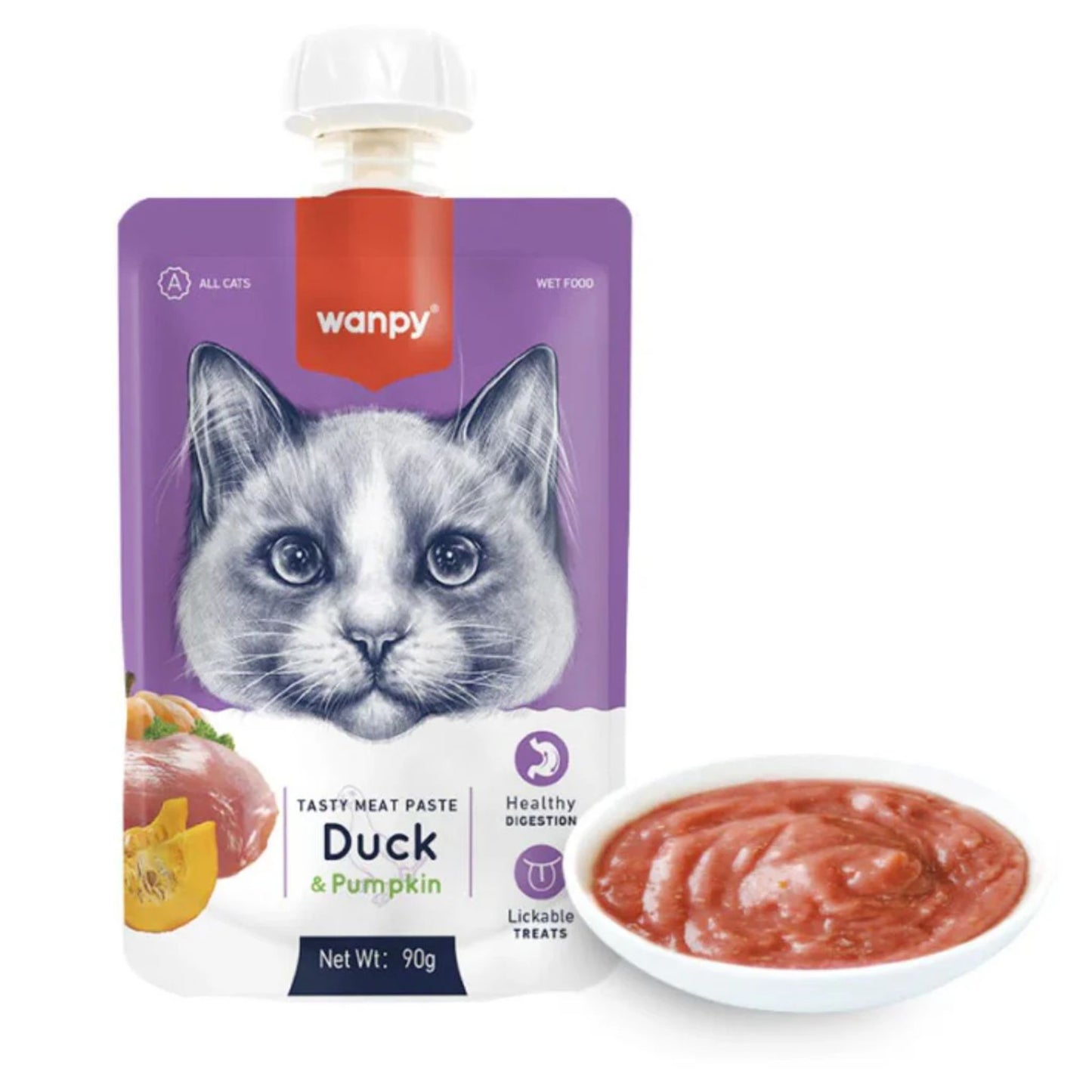 Wanpy Duck & Pumpkin Paste For Cats Healthy Snack Tube - 90g