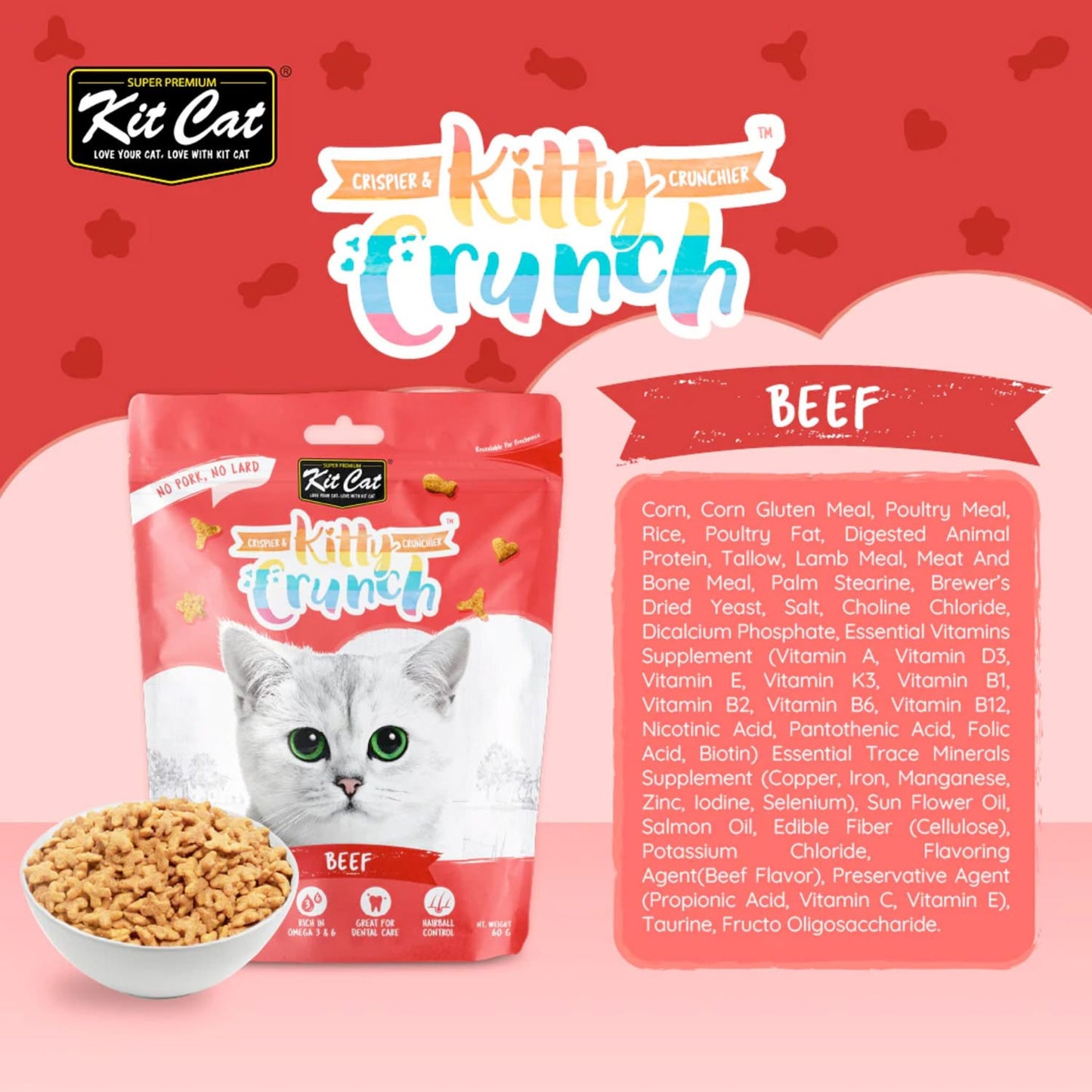 Kit Cat Kitty Crunch Beef Flavor Cat Treat - 60g