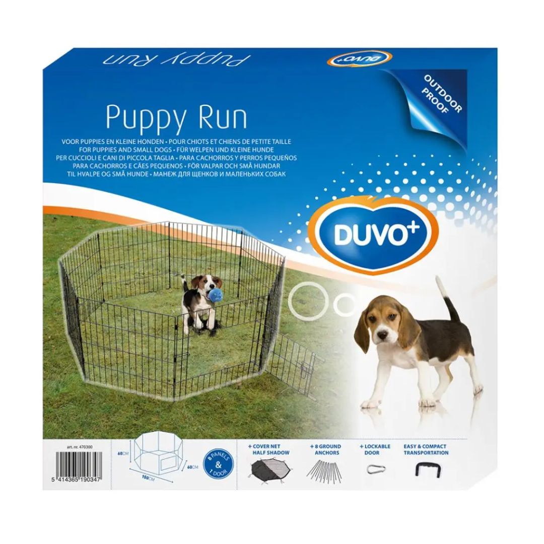 Duvo+ Puppy Run with Door, Net & Hooks – Black, 60 x 60cm Exercise Pen