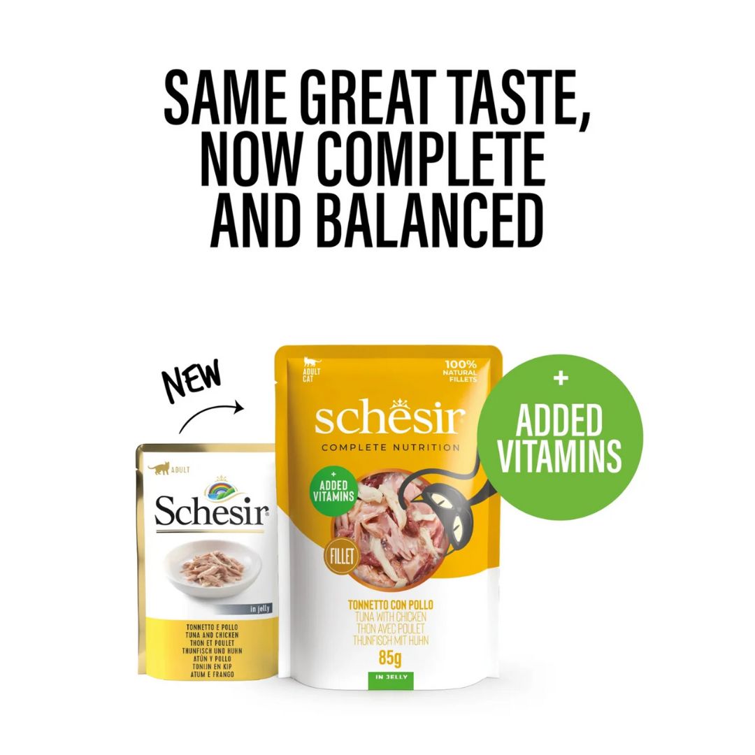 Schesir Complete & Balanced Nutrition Wet Cat Food in Jelly Pouch- Tuna With Chicken 85g