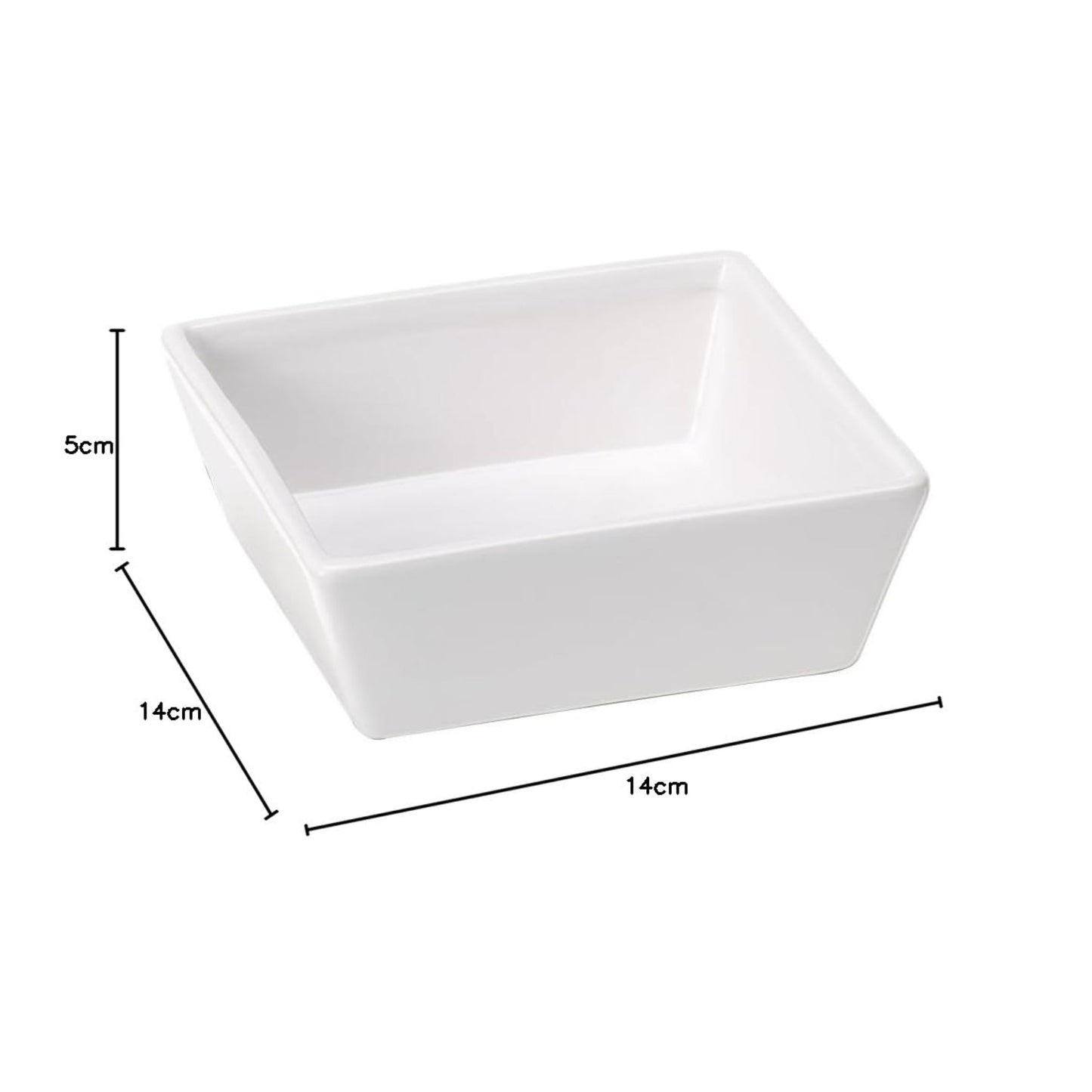 White square bowl with dimensions on a white background