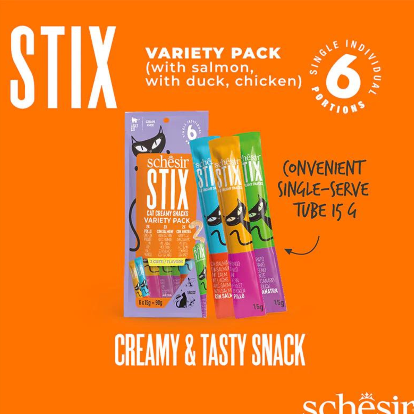 Schesir Cat Treat Stix Chicken Duck & Salmon - 6x15G