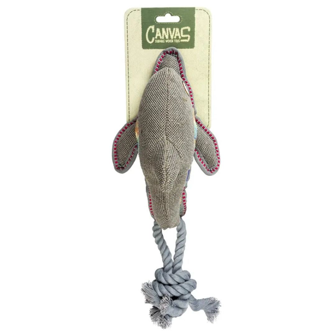 Duvo+ Canvas Dolphin Dog Toy – 46x14x11cm Grey with Rope