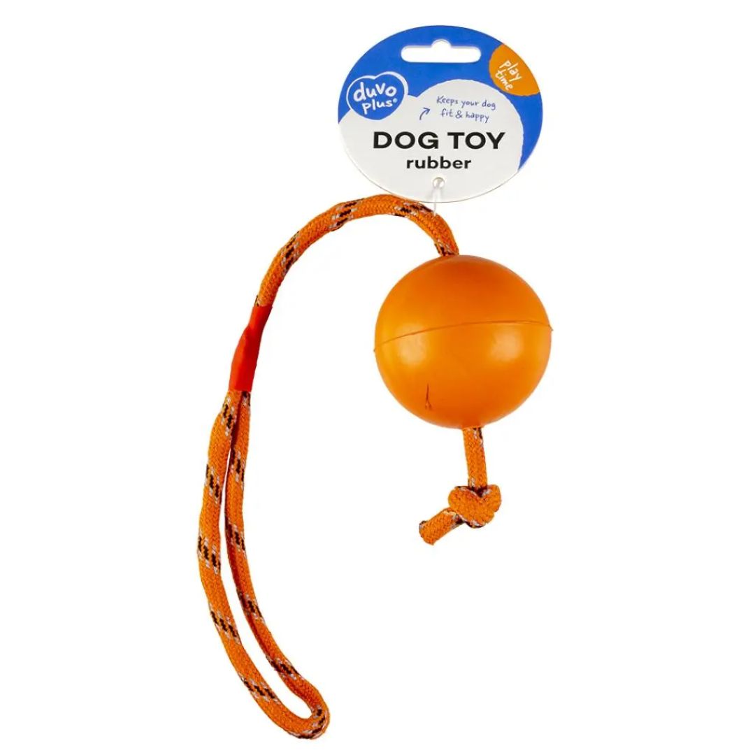 Duvo+ Rubber Ball with Rope Dog Toy – Mixed Colors, 6cm Diameter, 30cm Length