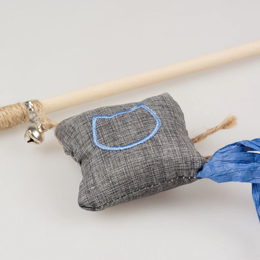Duvo+ Eco Navy Catnip Rod Toy with Kite – 40cm Multicolour