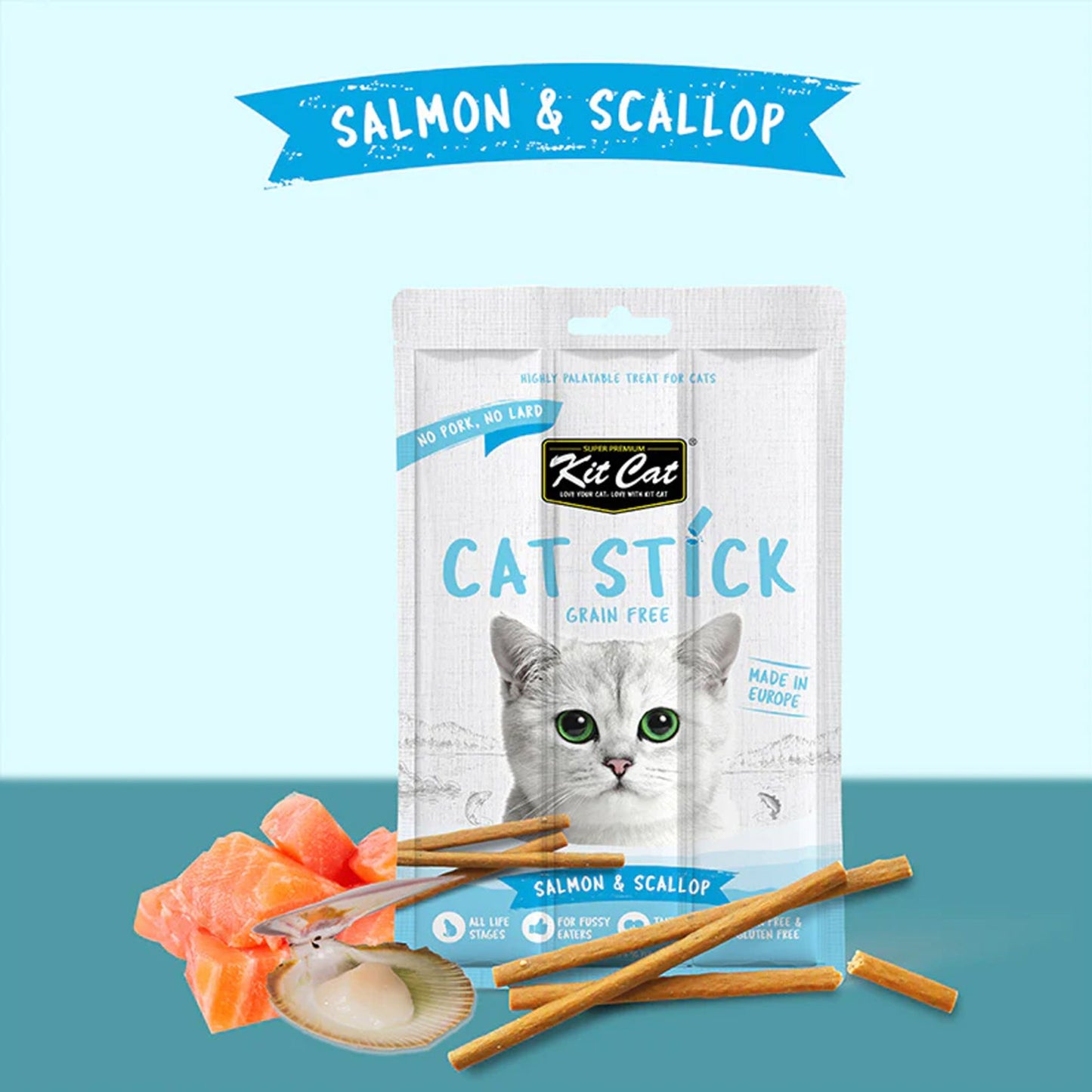 Kit Cat Grain Free Cat Stick Salmon & Scallop - 15g