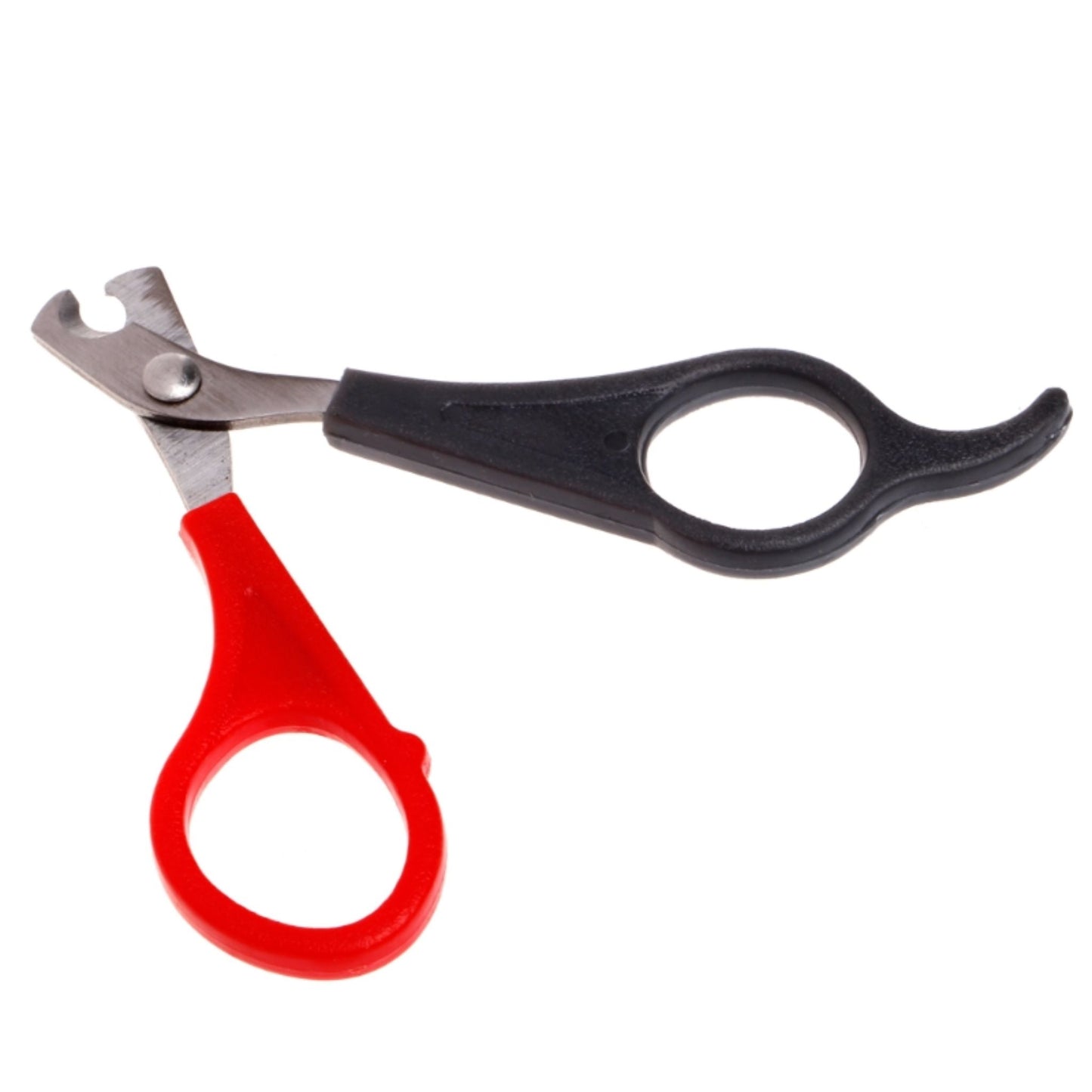 Pet nail clipper with red handle on a white background
