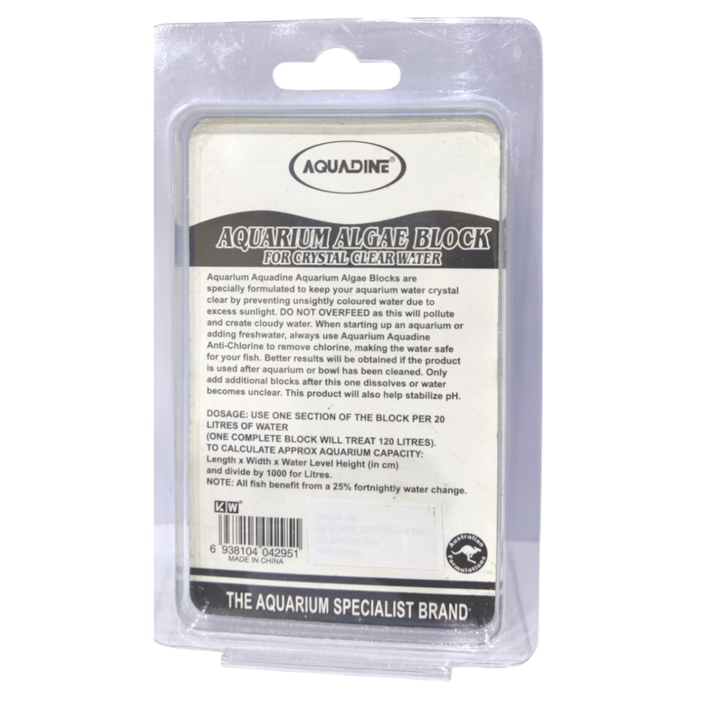 Aquadine aquarium algae block packaging on a white background