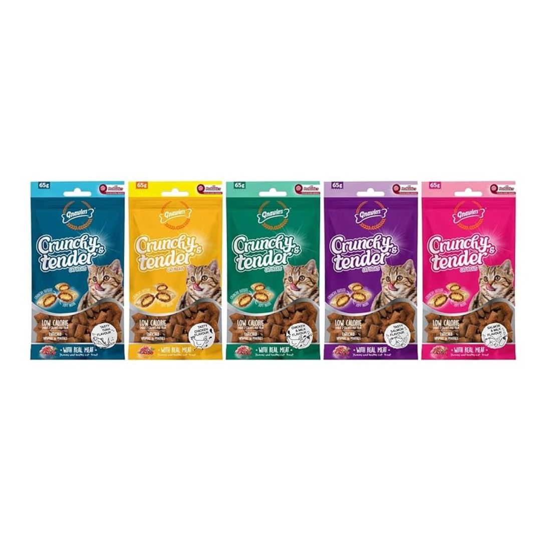 Gnawlers Crunchy & Tender Cat Treats – Salmon & Milk Flavor 65g