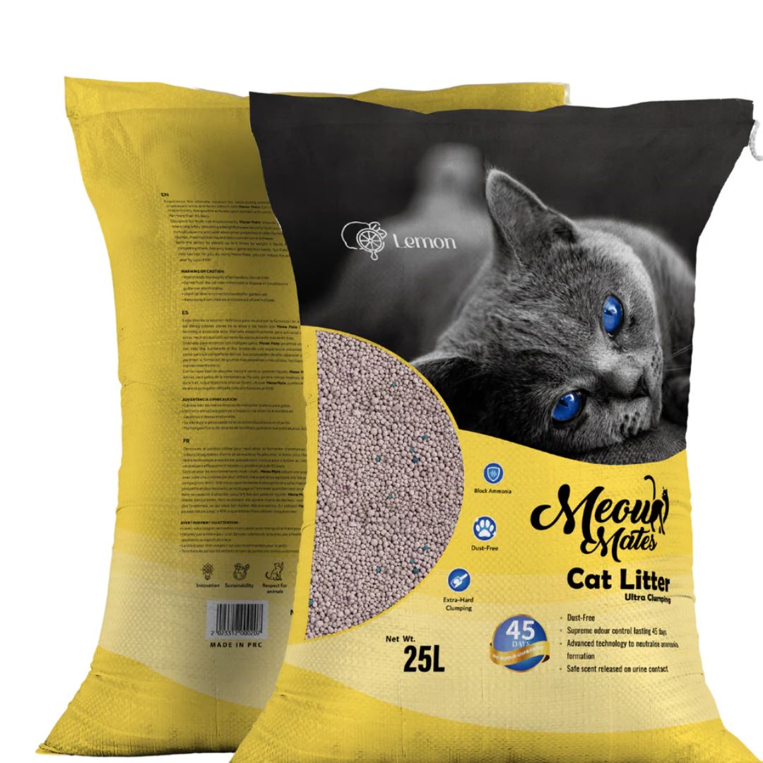 Meow Mates Bentonite Cat Litter – Lemon Scent (25L / 20kg)