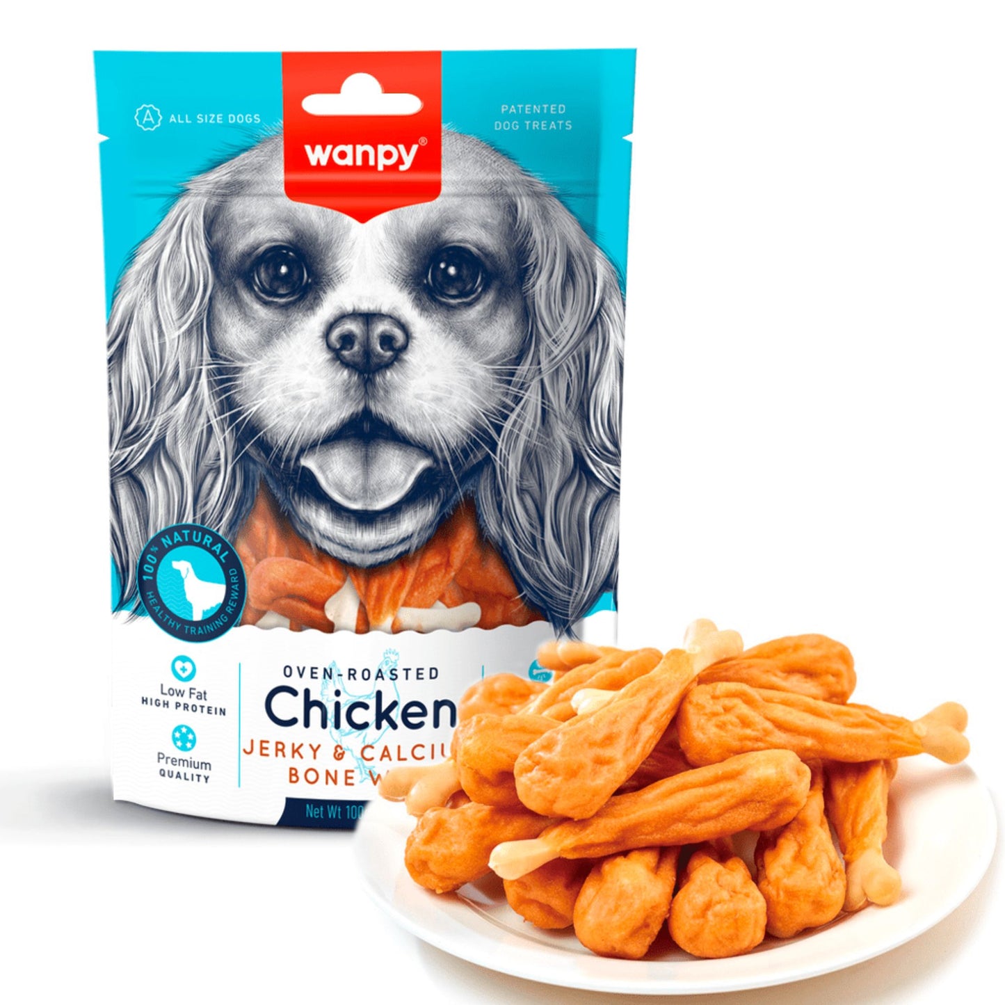 Wanpy Chicken Jerky & Calcium Wraps Natural Dog Treat - 100g