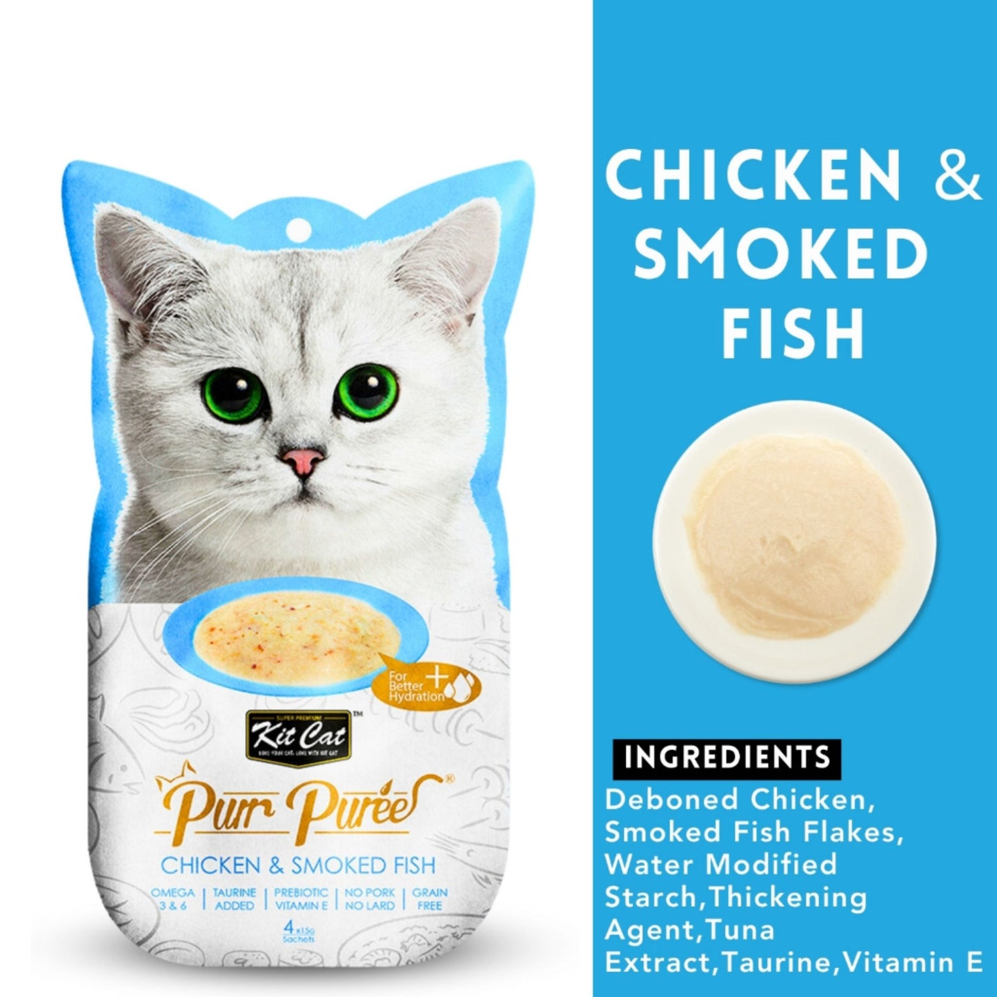 Kit Cat Puree Chicken & Smoked Fish Creamy Cat Treat - 4x15g