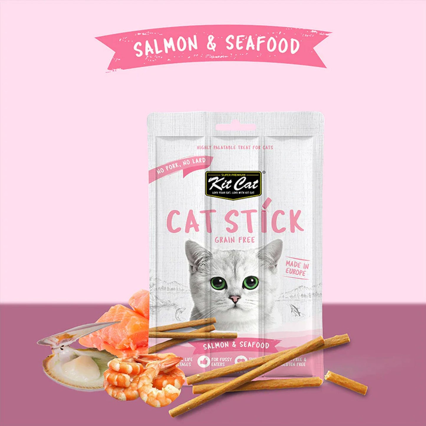 Kit Cat Grain Free Cat Stick Salmon & Seafood - 15g