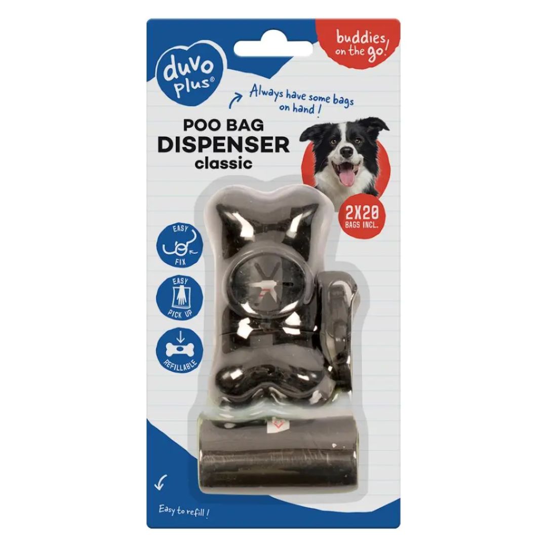 Duvo+ Poo Bag Dispenser Bone – Black, 2 x 20 Pcs Waste Bag Holder