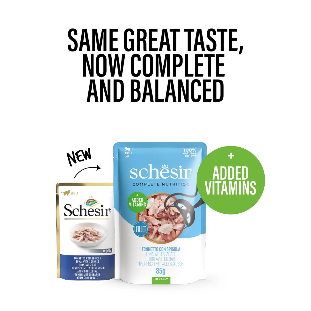 Schesir Cat Pouch Jelly Tuna with Seabass Wet food 85G