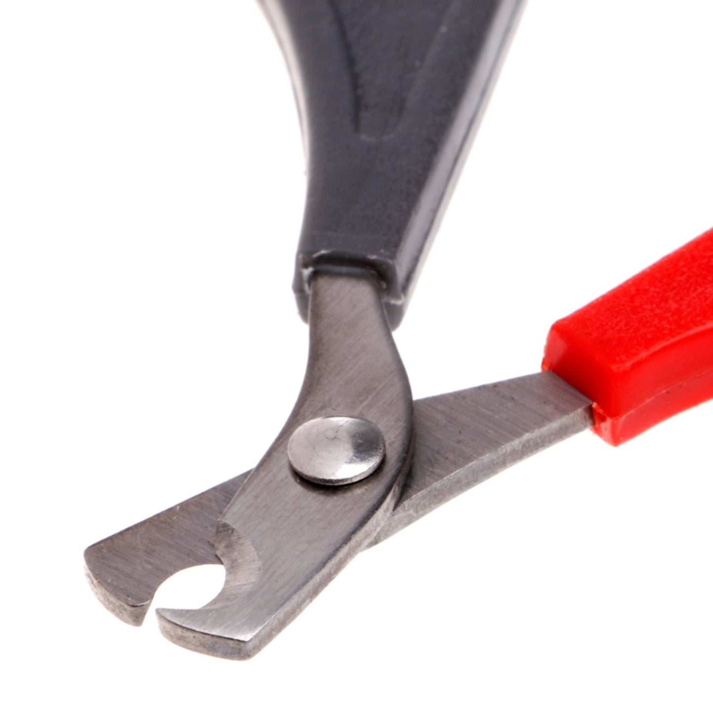 Nail clippers with a red handle on a white background