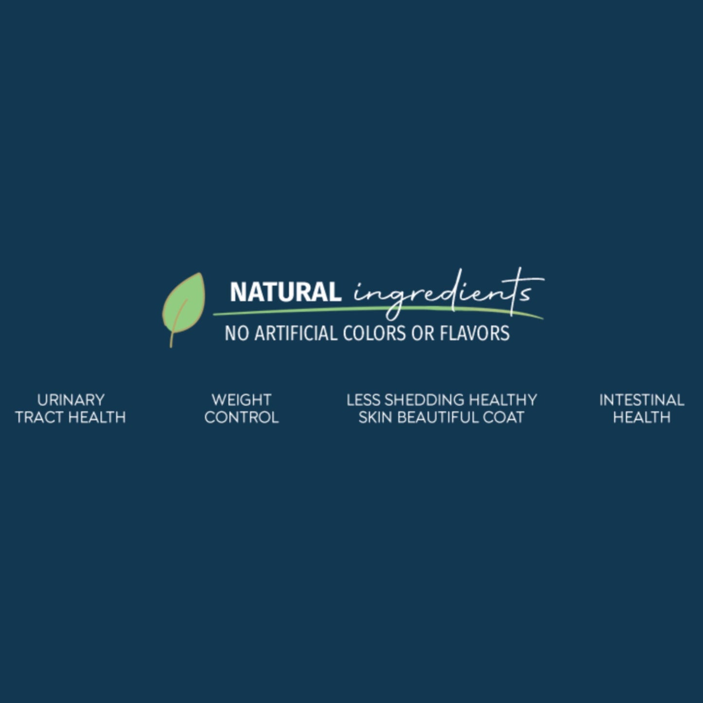 Logo and text about natural ingredients on a dark blue background