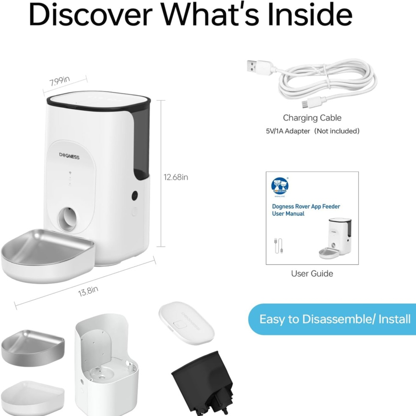 Dogness Rover Smart Feeder For Pets App Controlled White - 4 Liters