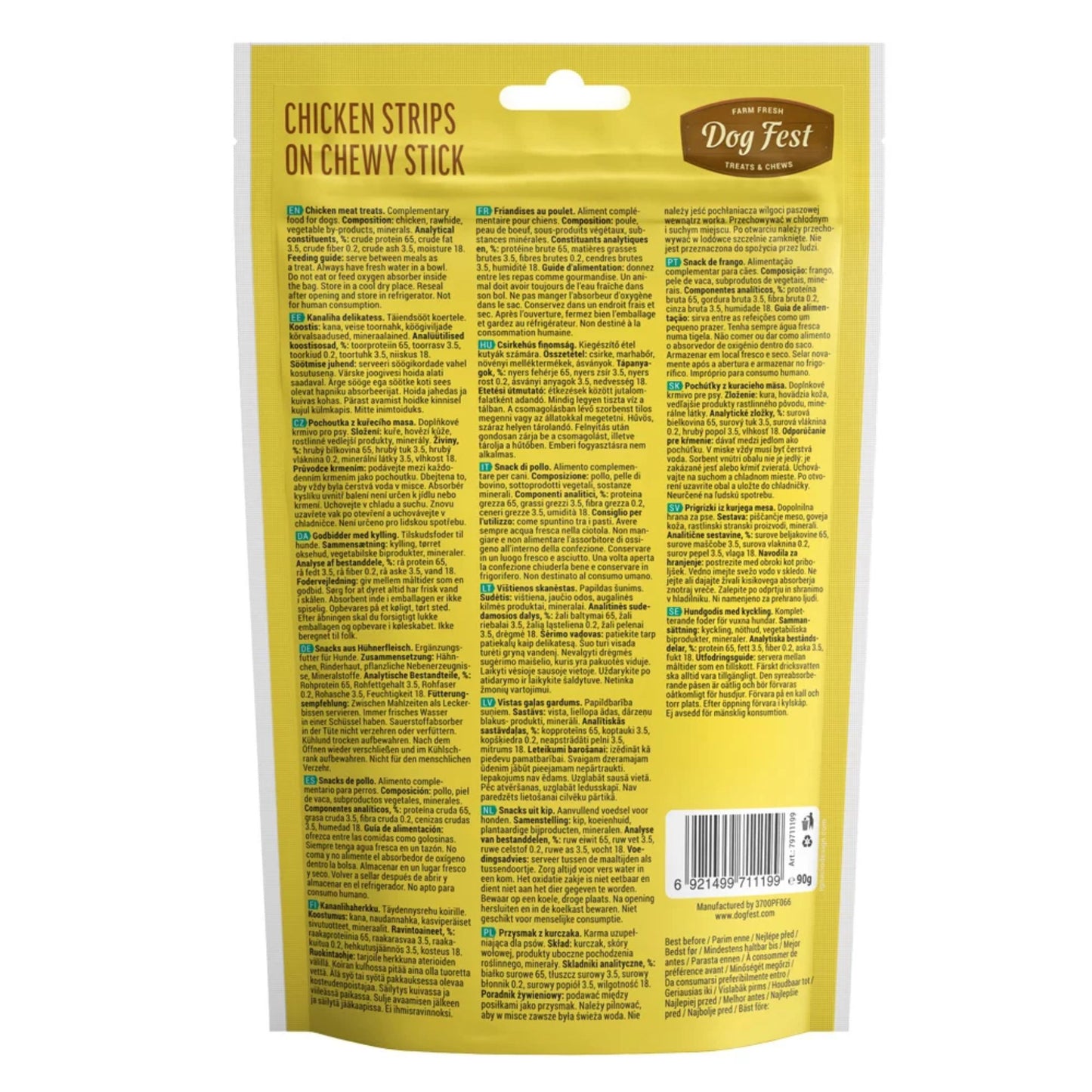 Dog Fest Chicken Strips on a Chewy Stick for Adult Dogs - 90g (3.17 oz)