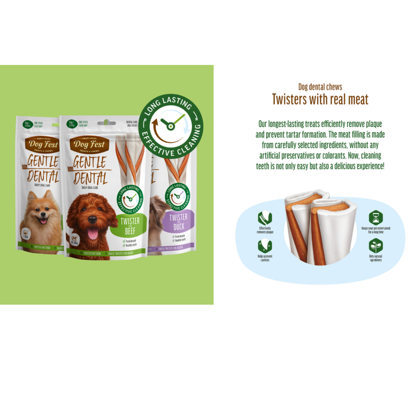 Dog Fest Dental Treats For Adult Dogs Twister Duck - 90g