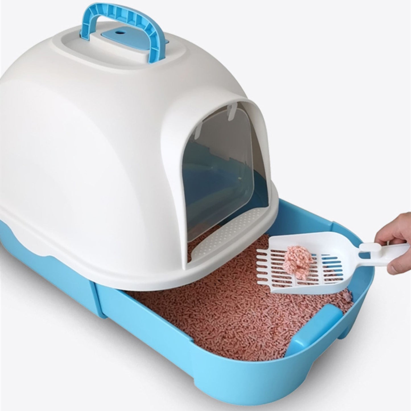Pado Oval Cat Litter Box Blue - 53x41x41cm