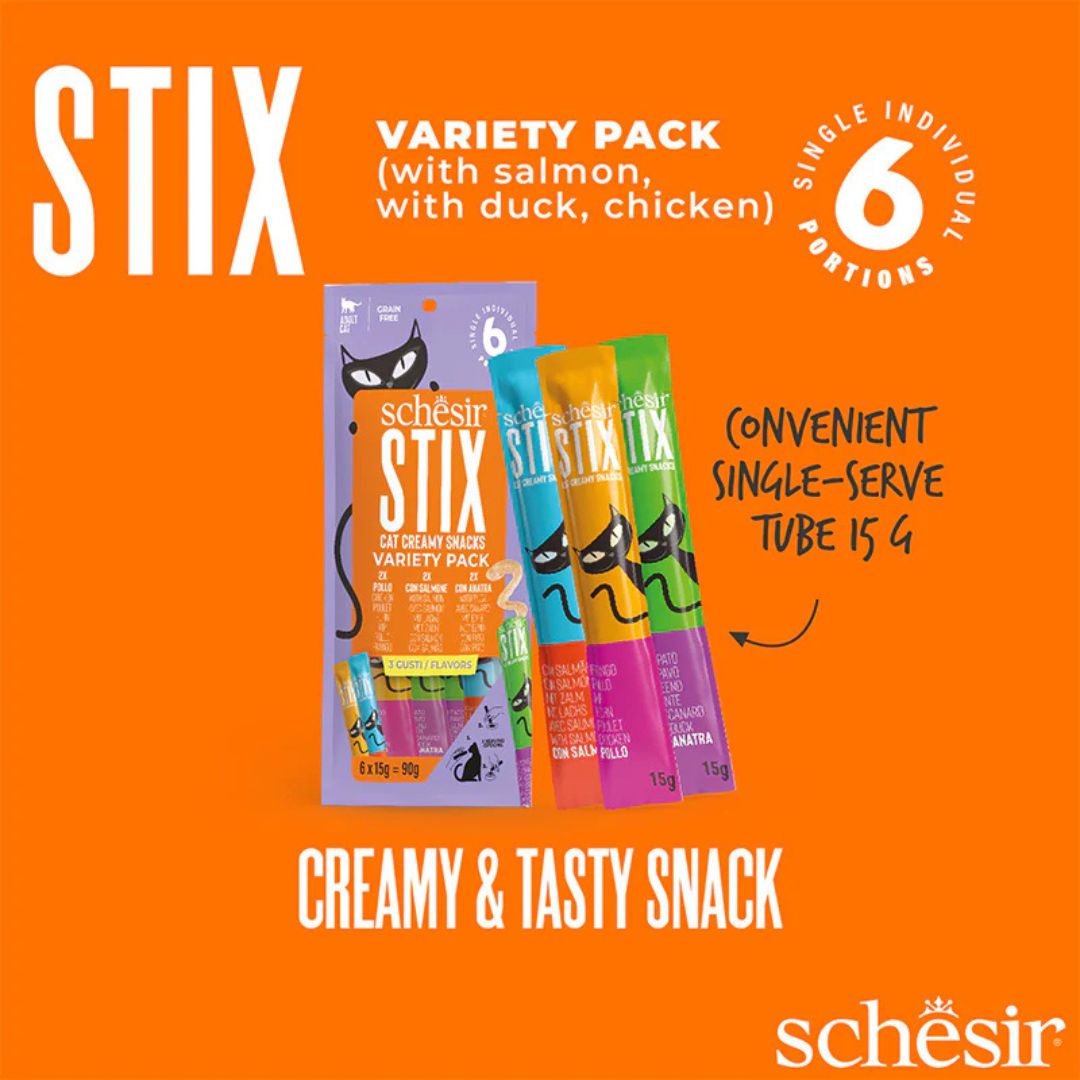 Schesir Cat Treat Stix Variety Pack Chicken, Duck, Salmon 6X15G