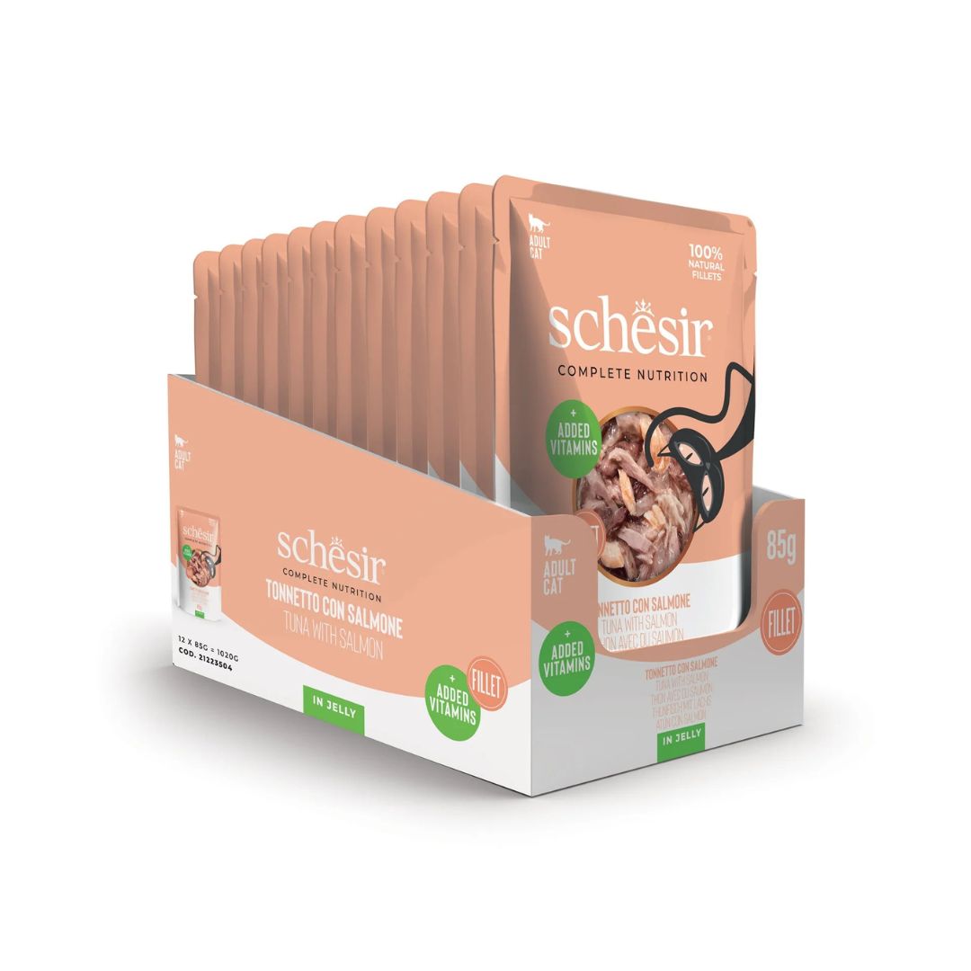 Schesir Complete & Balanced Nutrition Wet Cat Food in Jelly Pouch- Tuna With Salmon 85g