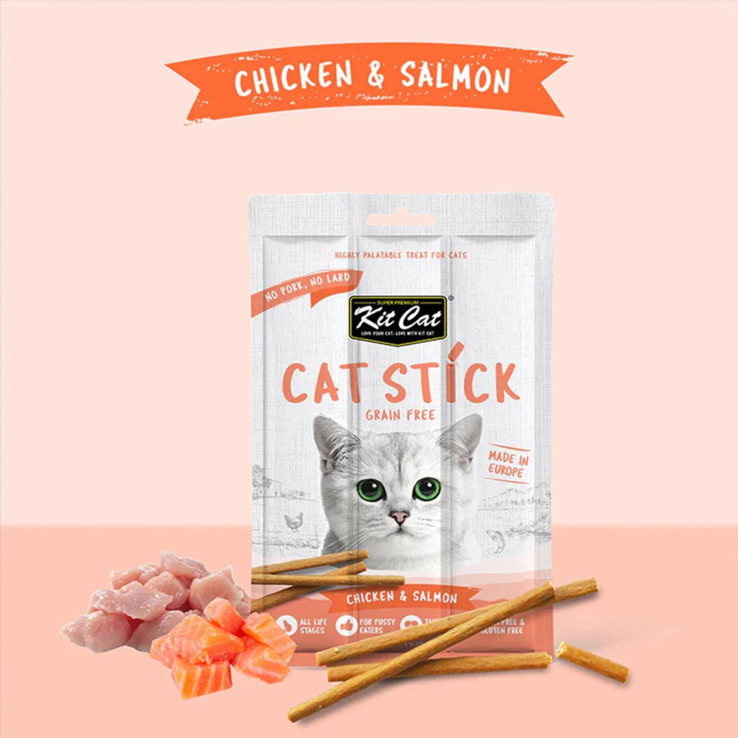 Kit Cat Grain Free Cat Stick Chicken & Salmon - 15G