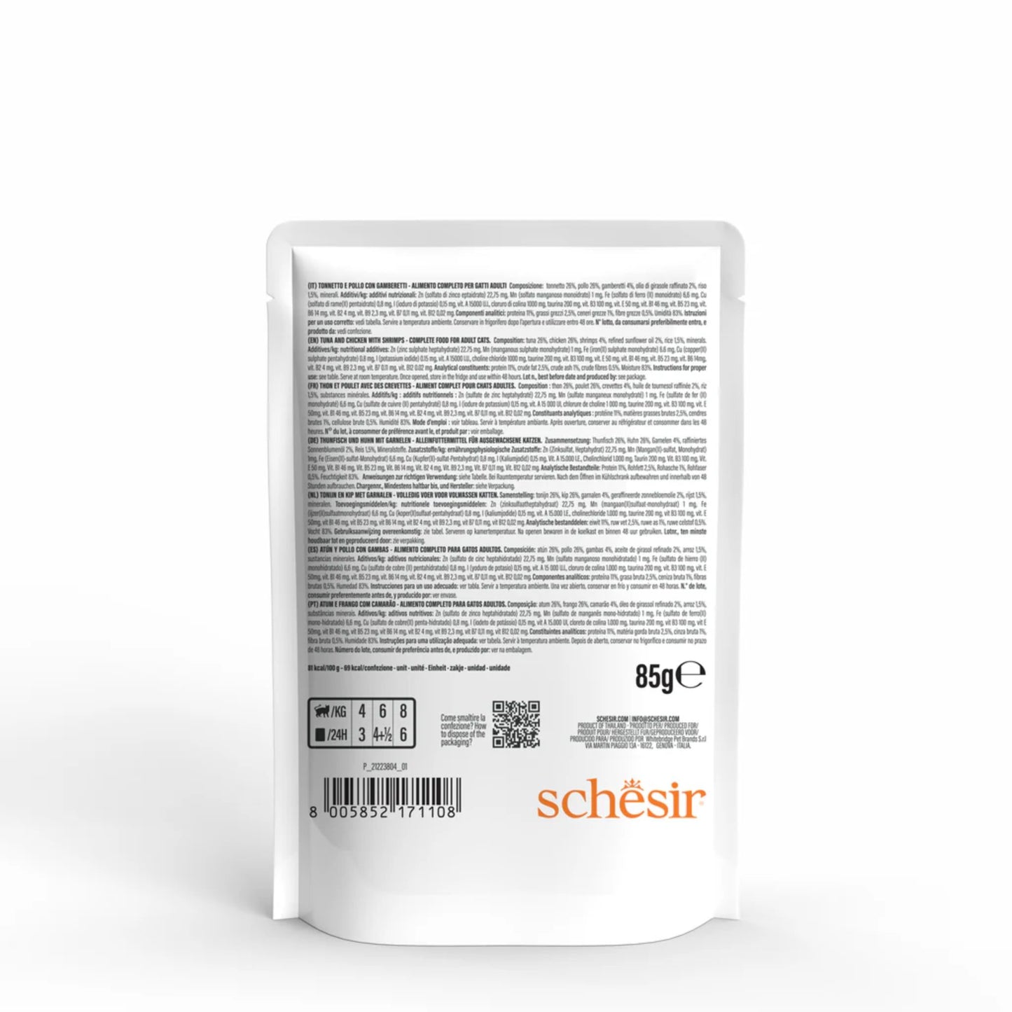 Schesir Cat Pouch Tuna Chicken & Shrimps Wet food 85G