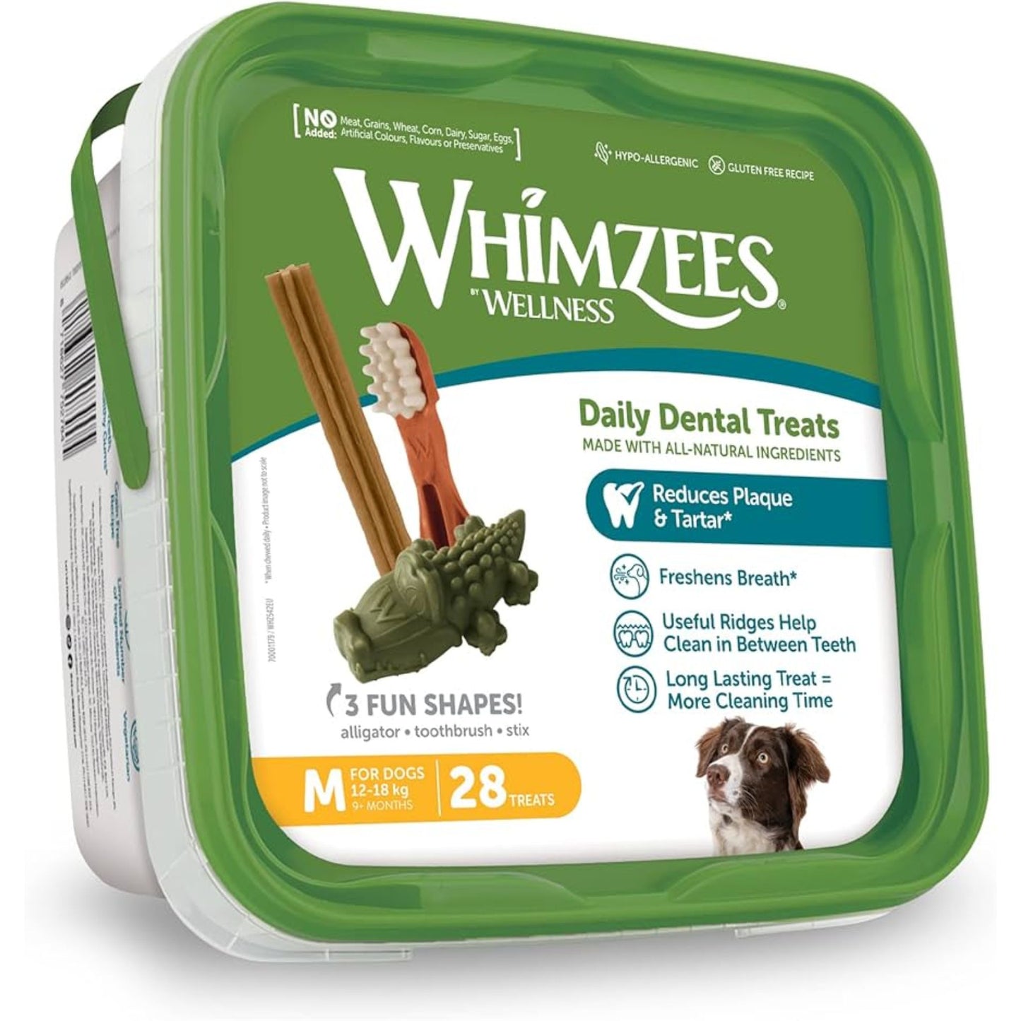 Whimzees by Wellness daily dental treats packaging on a white background