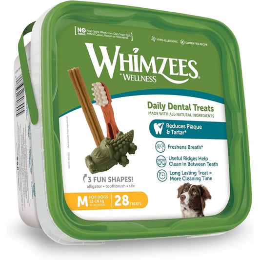 Whimzees by Wellness daily dental treats packaging on a white background