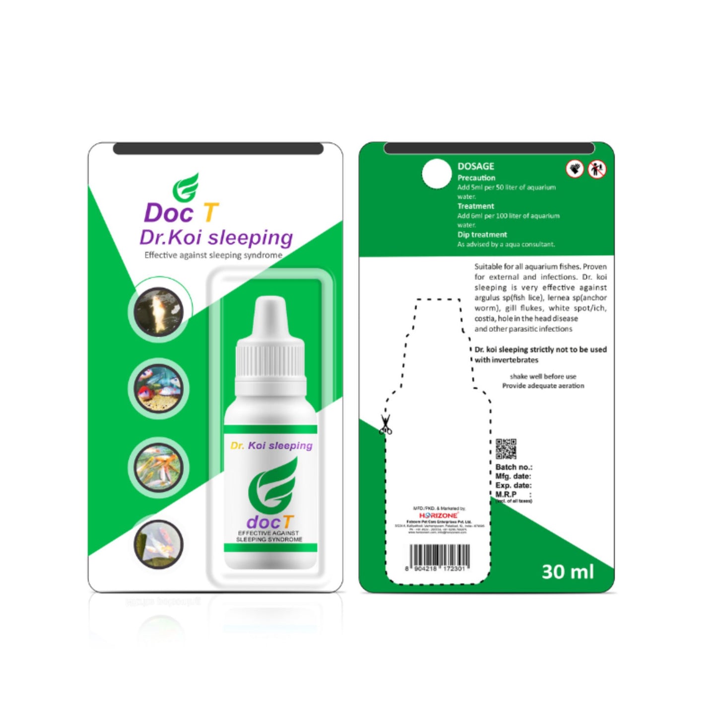 Doc T Dr. Koi Sleeping product packaging with dropper bottle on a white background